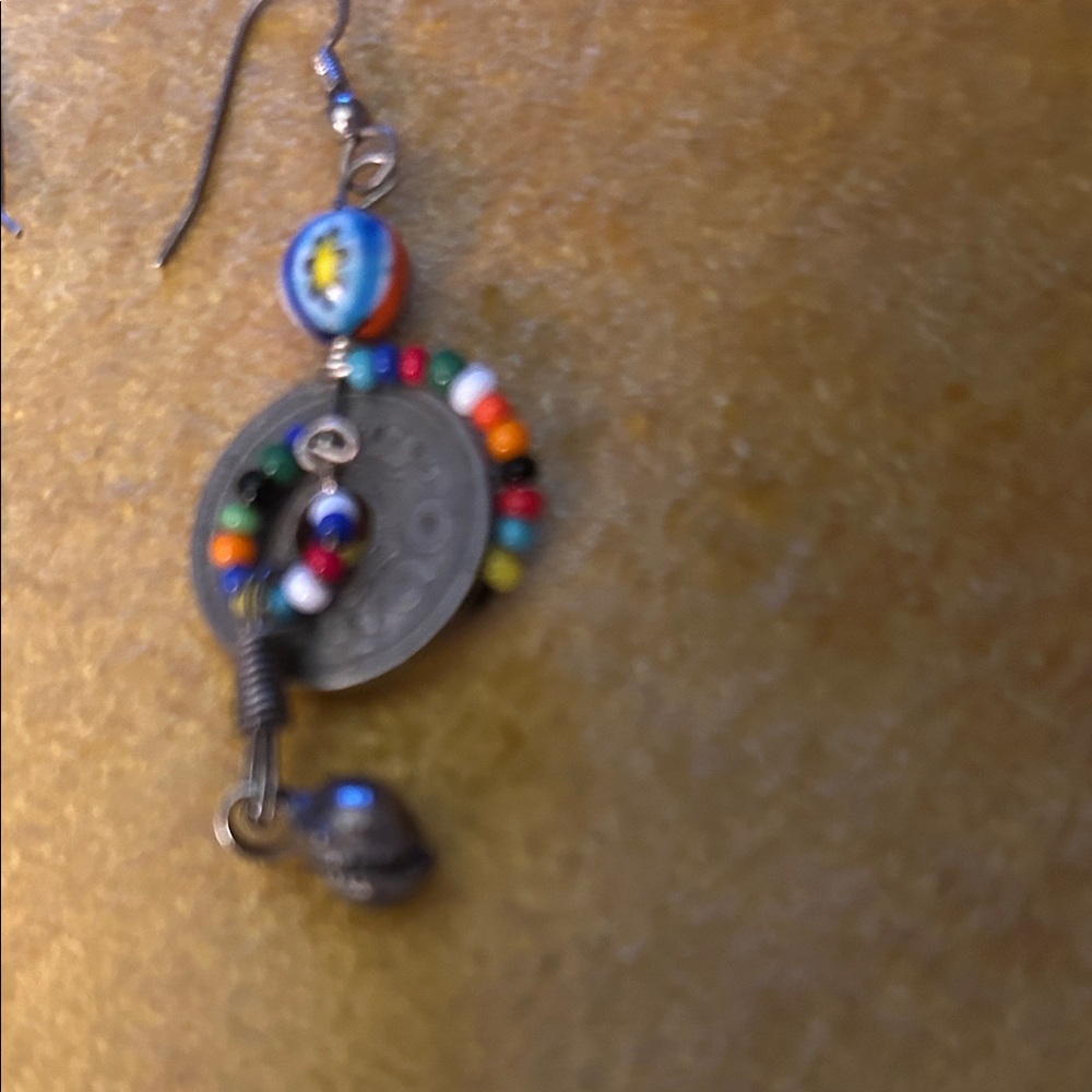 Colorful Bead and Coin Dangle Earrings - Multicolor - Picture 4 of 8